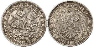 3 Mark Reino de Prusia (1701-1918) Plata Wilhelm II, German Emperor (1859-1941)