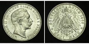 3 Mark Reino de Prusia (1701-1918) Plata Wilhelm II, German Emperor (1859-1941)