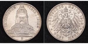 3 Mark Reino de Sajonia (1806 - 1918) Plata 