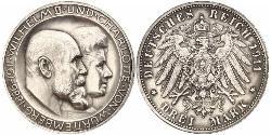 3 Mark Reino de Wurtemberg (1806-1918) Plata Wilhelm II, German Emperor (1859-1941)