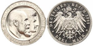 3 Mark Reino de Wurtemberg (1806-1918) Plata Wilhelm II, German Emperor (1859-1941)