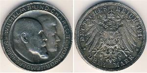3 Mark Reino de Wurtemberg (1806-1918) Plata Wilhelm II, German Emperor (1859-1941)