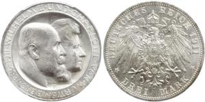 3 Mark Reino de Wurtemberg (1806-1918) Plata Wilhelm II, German Emperor (1859-1941)