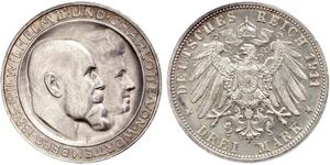 3 Mark Reino de Wurtemberg (1806-1918) Plata Wilhelm II, German Emperor (1859-1941)
