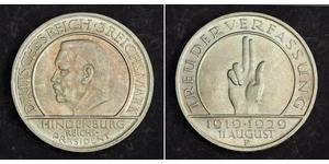 3 Mark República de Weimar (1918-1933) Plata Paul von Hindenburg