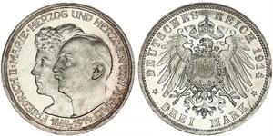3 Mark Anhalt-Dessau (1603 -1863) Silber Friedrich II. (Anhalt)(1856 – 1918)