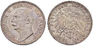 3 Mark Anhalt-Dessau (1603 -1863) Silber Friedrich II. (Anhalt)(1856 – 1918)
