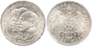3 Mark Anhalt-Dessau (1603 -1863) Silber Friedrich II. (Anhalt)(1856 – 1918)