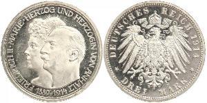 3 Mark Anhalt-Dessau (1603 -1863) Silber Friedrich II. (Anhalt)(1856 – 1918)