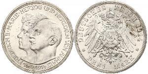 3 Mark Anhalt-Dessau (1603 -1863) Silber Friedrich II. (Anhalt)(1856 – 1918)
