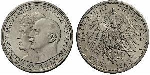 3 Mark Anhalt-Dessau (1603 -1863) Silber Friedrich II. (Anhalt)(1856 – 1918)