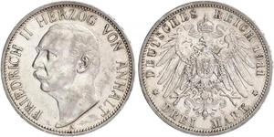 3 Mark Anhalt-Dessau (1603 -1863) Silber Friedrich II. (Anhalt)(1856 – 1918)