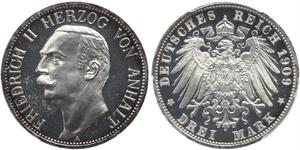3 Mark Anhalt-Dessau (1603 -1863) Silber Friedrich II. (Anhalt)(1856 – 1918)
