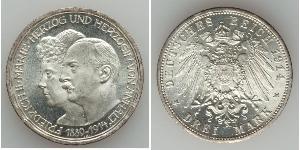 3 Mark Anhalt-Dessau (1603 -1863) Silber Friedrich II. (Anhalt)(1856 – 1918)