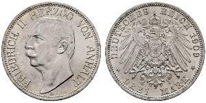 3 Mark Anhalt-Dessau (1603 -1863) Silber Friedrich II. (Anhalt)(1856 – 1918)