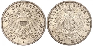 3 Mark Free City of Lübeck Silber 