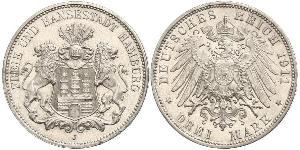 3 Mark Hamburg / States of Germany Silber 