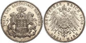 3 Mark Hamburg / States of Germany Silber 