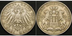 3 Mark Hamburg / States of Germany Silber 