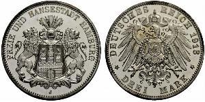 3 Mark Hamburg / States of Germany Silber 