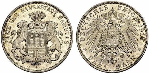 3 Mark Hamburg / States of Germany Silber 