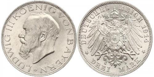 3 Mark Königreich Bayern (1806 - 1918) Silber Ludwig III. (Bayern) (1845 – 1921)