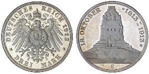 3 Mark Königreich Sachsen (1806 - 1918) Silber 