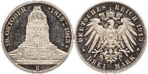 3 Mark Königreich Sachsen (1806 - 1918) Silber 