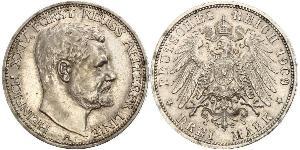 3 Mark Reuß älterer Linie (1778 - 1918) Silber Heinrich XXIV. (Reuß-Greiz)