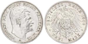 3 Mark Reuß älterer Linie (1778 - 1918) Silber Heinrich XXIV. (Reuß-Greiz)