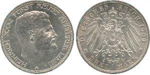 3 Mark Reuß älterer Linie (1778 - 1918) Silber Heinrich XXIV. (Reuß-Greiz)