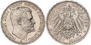 3 Mark Reuß älterer Linie (1778 - 1918) Silber Heinrich XXIV. (Reuß-Greiz)