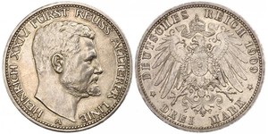 3 Mark Reuß älterer Linie (1778 - 1918) Silber Heinrich XXIV. (Reuß-Greiz)