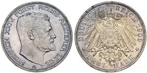3 Mark Reuß älterer Linie (1778 - 1918) Silber Heinrich XXIV. (Reuß-Greiz)