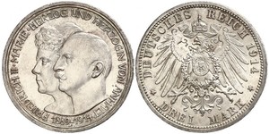 3 Mark Anhalt-Dessau (1603 -1863) Silver Friedrich II, Duke of Anhalt (1856 – 1918)