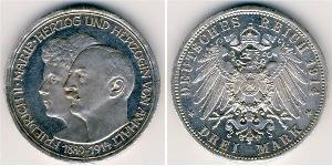 3 Mark Anhalt-Dessau (1603 -1863) Silver Friedrich II, Duke of Anhalt (1856 – 1918)