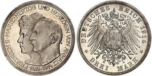 3 Mark Anhalt-Dessau (1603 -1863) Silver Friedrich II, Duke of Anhalt (1856 – 1918)