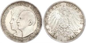 3 Mark Anhalt-Dessau (1603 -1863) Silver Friedrich II, Duke of Anhalt (1856 – 1918)