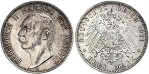 3 Mark Anhalt-Dessau (1603 -1863) Silver Friedrich II, Duke of Anhalt (1856 – 1918)