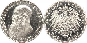 3 Mark Duchy of Saxe-Meiningen (1680 - 1918) Silver Georg II, Duke of Saxe-Meiningen