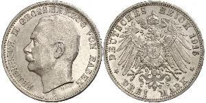3 Mark Grand Duchy of Baden (1806-1918) Silver Frederick II, Grand Duke of Baden (1857 - 1928)