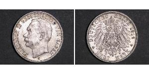 3 Mark Grand Duchy of Baden (1806-1918) Silver Frederick II, Grand Duke of Baden (1857 - 1928)