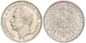 3 Mark Grand Duchy of Baden (1806-1918) Silver Frederick II, Grand Duke of Baden (1857 - 1928)