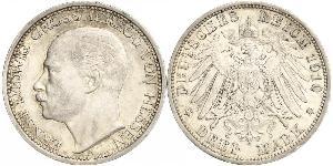 3 Mark Grand Duchy of Hesse (1806 - 1918) Silver Ernest Louis, Grand Duke of Hesse (1868 - 1937)