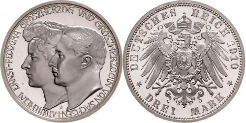 3 Mark Grand Duchy of Saxe-Weimar-Eisenach (1809 - 1918) Silver William Ernest, Grand Duke of Saxe-Weimar-Eisenach