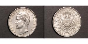3 Mark Kingdom of Bavaria (1806 - 1918) Silver Otto of Bavaria (1848 – 1916)
