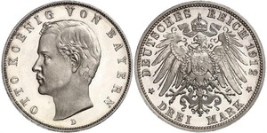 3 Mark Kingdom of Bavaria (1806 - 1918) Silver Otto of Bavaria (1848 – 1916)