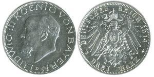 3 Mark Kingdom of Bavaria (1806 - 1918) Silver Ludwig III of Bavaria (1845 – 1921)