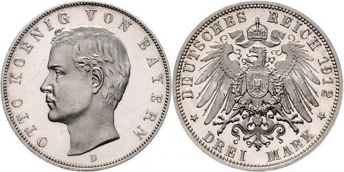 3 Mark Kingdom of Bavaria (1806 - 1918) Silver Otto of Bavaria (1848 – 1916)