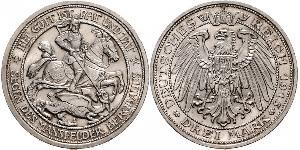 3 Mark Kingdom of Prussia (1701-1918) Silver Wilhelm II, German Emperor (1859-1941)